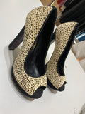 Peeptoe Womens Leather Heel Shoes Size 37