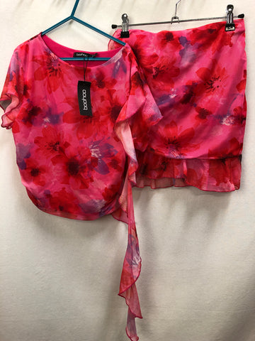 Boohoo Floral mesh Ruffle Top & Mini Skirt Size UK 8`BNWT
